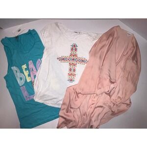 Womens 3 Piece Clothing Lot Cardigan Tops Beach Life Cross Boho Casual